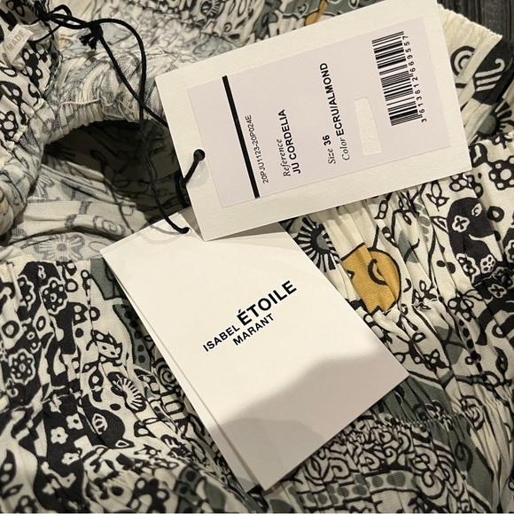 NWT ISABEL MARANT ETOILE CORDELIA ECRU & ALMOND PRINTED RUFFLE MINI SKIRT 4 - Picture 5 of 9